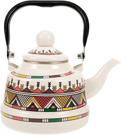 Theeketel Emaille - Kookplaat Waterketel - Water Verwarmen - Vintage Bloemen Design - 11 Liter - Wit