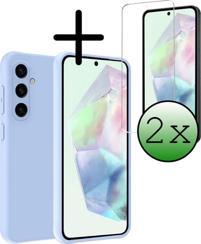 Hoesje Met 2x Screenprotector - Geschikt voor Samsung Galaxy A35 - Sterk & Shockproof - Back Cover - Siliconen Case - Telefoon Hoes - Lichtblauw