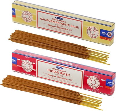 Satya Wierook cadeaus set - 2x geurstokjes - Witte Salie en Rozen geur - Meditatie