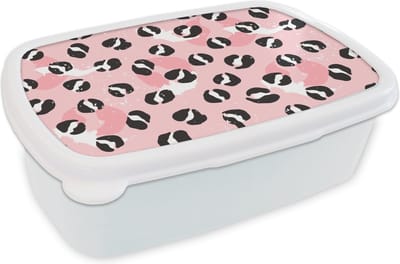 Broodtrommel Wit - Lunchbox - Brooddoos - Panterprint - Deren - Design - Roze - 18x12x6 cm - Volwassenen