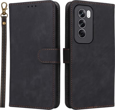 Coverup Hoesje - Geschikt voor OPPO Reno12 Hoesje - Coverup Book Case met Koord - Zwart