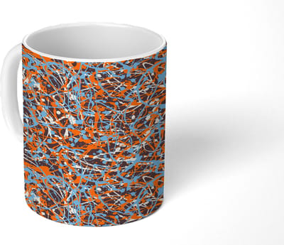 Mok - Koffiemok - Spat - Abstract - Waterverf - Oranje - Blauw - Mokken - 350 ML - Beker - Koffiemokken - Theemok