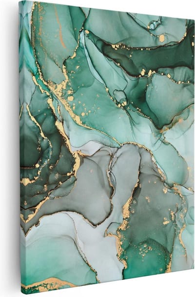 Artaza Canvas Schilderij Marmer Groen - 40x50 cm - Muurdecoratie Abstract - Wanddecoratie Goud - Kamer Accessoires