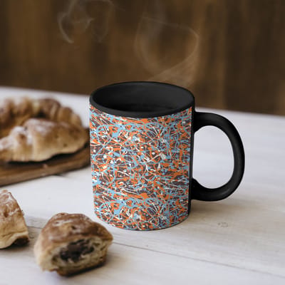 Magische Mok - Foto op Warmte Mokken - Koffiemok - Spat - Abstract - Waterverf - Oranje - Blauw - Magic Mok - Beker - 350 ML - Theemok