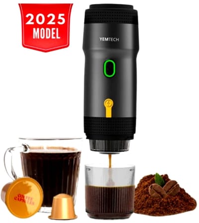 Yemtech® Draagbare Espressomachine - Elektrische Espresso machine voor onderweg - Mini Reis Koffie machine - Koffiezetapparaat voor Camping Auto Vrachtwagen – Draagbare Koffiemachine