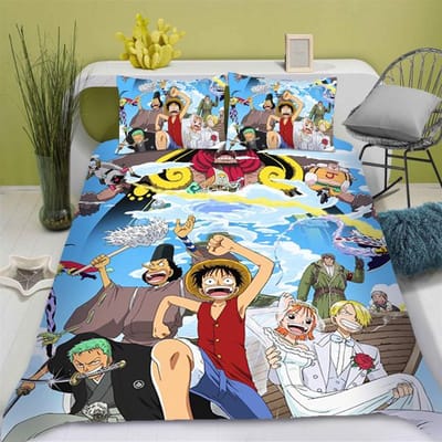 Anime Dekbedovertrek Set uit één stuk Dekbed Bedrukt Nika Luffy Gear Cartoon Twin Size Beddengoedsets Cadeaus 3-delige Set Woondecoratie EU Single 135x200cm