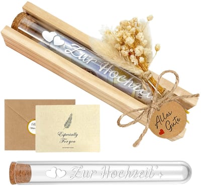 Dailygoods- Geldgeschenk Elegant - Huwelijkscadeau - Bruiloftscadeauset - Geschenkdoos met Droogbloemen - Creatief Huwelijksgeschenk - Houten Sokkel