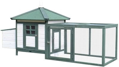 DIMICO - Kippenren - Kippenhokken met Uitloopren en Legnest - Kippenhok met Buitenverblijf - Nestkastje - Groen - 196X76X97Cm