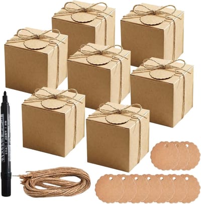 Kraftpapier geschenkdozen 50 stuks, herbruikbare kartonnen dozen met deksel voor feest, Kerstmis en bruiloft, 7 x 7 x 7 cm