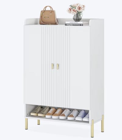 MAZAZU Schoenenkast - Schoenenrek met deuren - Wit/Goud - Hout - 75x36.5110cm