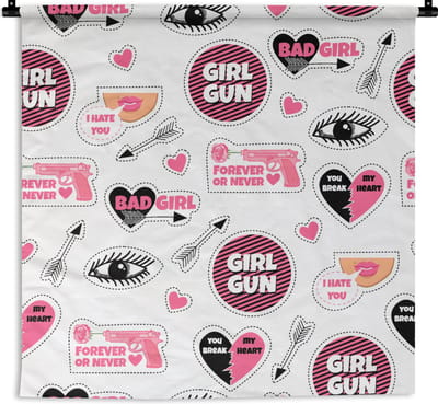 Wandkleed - Wanddoek - Meisjes - Roze - Hartjes - Design - 90x90 cm - Wandtapijt