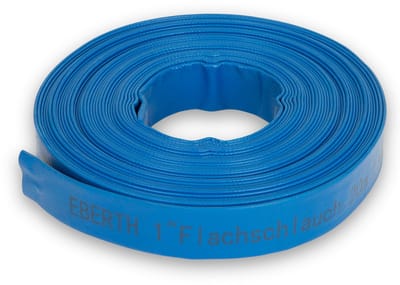 EBERTH 1" platte tuinslang voor pompen, 20 m lang, 1 inch, diameter 25 mm, flexibel, stevig PVC, industriële slang, waterslang voor besproeiing, in blauw