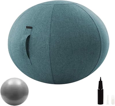 Zitbalstoel met hoes - Oefenbal Bal - Kantoor Thuis - Inclusief Pomp - 55cm - Blauw
