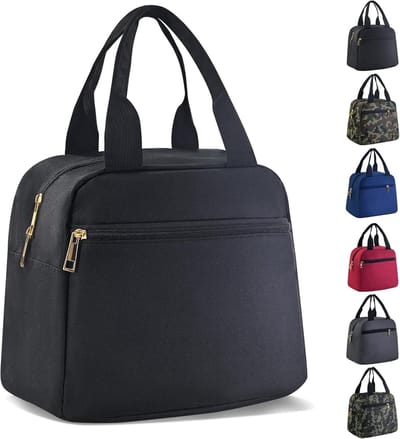 Lunchbox voor dames en heren, geïsoleerde lunchtas, herbruikbare lunchtassen, kleine thermische lunchboxen, snack-bento-koeltas voor werk, reizen en picknick (zwart)