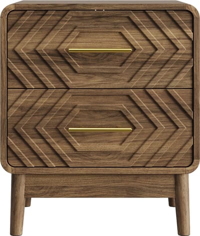 Nachtkastje Walnoot Bruin met 2 Lades - Bedtafeltje met Opbergruimte - MDF Nachtkastje voor Slaapkamer - 3D Reliëf Design - 48x38x56 cm