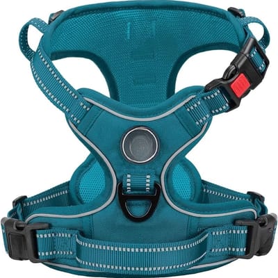Famanu – Anti-trek hondentuig met frontclip, zacht gevoerd en reflecterend hondenharnas met handvat voor kleine honden, groenblauw, maat S