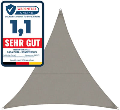 FLOORDIREKT Zonnescherm 3 x 3 x 3 m - Grijs - Driehoekig - incl. bevestigingsmateriaal - Scheurvast polyesterweefsel - Waterafstotend geïmpregneerd - Zonwering