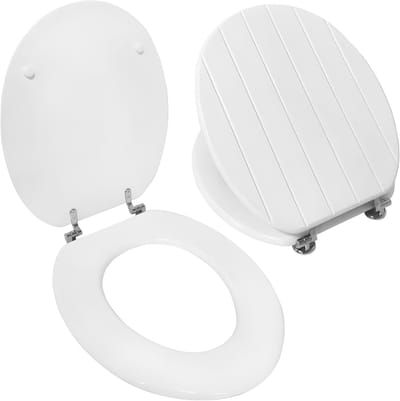 Houten Toiletbril - Toiletzitting Ovaal - Badkamer Vernieuwen - Eenvoudig Reinigen - 45 cm - Wit