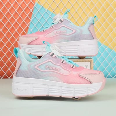 Nieuwe Runaway Schoenen Dubbel Wiel Katrol Schoenen Jongens Kinderschoenen met Wielen Meisjes Skates 37 white