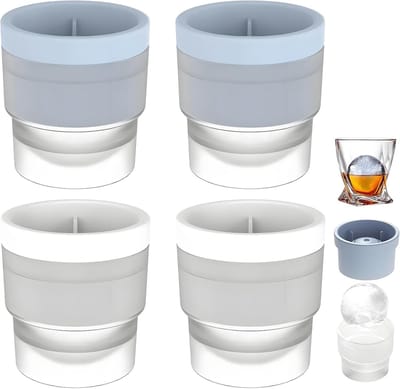 VHV-Grote Ijsblokjesvorm - Set van 4 - Ronde Ijsballen Maker van Siliconen met Deksel - 6 cm Luxe Ijsblokjesmaker voor Whiskey, Cocktail en Gin Tonic - Herbruikbare Ijsbollen Vorm