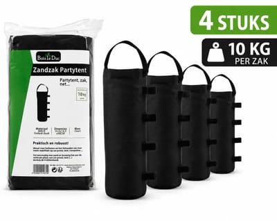 Zandzakken voor Partytent Set van 4 – 10 kg per Zak – Zwart – 600D Oxford Doek – Ballastgewichten voor Tent, Paviljoen en Trampoline