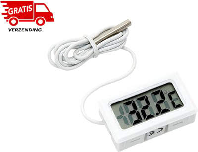 Digitale Aquarium Thermometer met Meetsonde - -5ºC t/m +70ºC - 1 Meter Kabel - water Temperatuur celsius meter - geschikt voor aquarium, zwembad, koelkast - digitaal - Binnen & Buiten - Groot Meetbereik - Wit