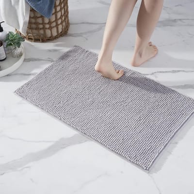 Badmat Chenille - Douchemat Vloerkleed - Badkamer Vocht Absorberen - Anti-slip Achterkant - 50x80 cm - Grijs