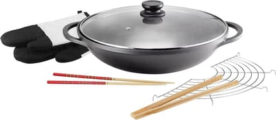 Gietijzeren Wok Pan - Oosterse Koekenpan - Aziatisch Koken - Hoge Kwaliteit Coating - Ø 36 cm - Zwart
