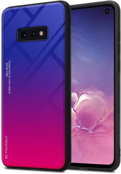 Cadorabo Hoesje geschikt voor Samsung Galaxy S10e in PAARS - ROOD - Tweekleurige beschermhoes van TPU-silicone Case Cover en achterzijde van gehard glas