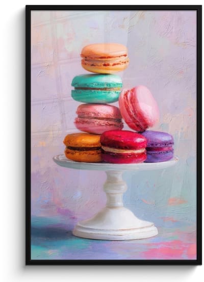 Poster in lijst - Fotolijst 80x120 cm - Posters - Macarons - Schaal - Pastel - Kleurrijk - Posterlijst zwart - Decoratie - Wanddecoratie woonkamer - Muurdecoratie slaapkamer