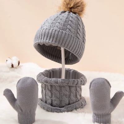 3-delige Kind Winterset – Gebreide Muts, Sjaal & Wanten – Warme Outdoor Set voor Peuters en Kinderen – Huidvriendelijke Handschoenen – Jongens & Meisjes – Kinder Winteraccessoires – Warme Nekwarmer & Handschoenen