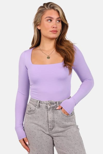 Getdrezzed Top - Maat: S - Longsleeve body vierkante hals lila
