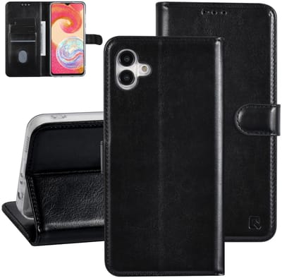 UNIQ Accessory Galaxy A04e Book Case hoesje - Pasjeshouder voor 3 pasjes - Magneetsluiting - Hanger - Zwart