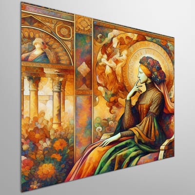 Olieverf dikke dames schilderij | Vrolijke dames in kleurrijke olieverf omarmen schoonheid en zelfliefde | Kunst - 40x40 centimeter op Dibond | Foto op Dibond