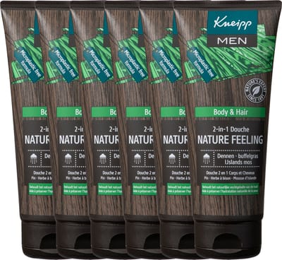Kneipp Men - 2-in-1 Douchegel Shampoo - Nature Feeling - Vegan - Grootverpakking - Voordeelverpakking - 6 x 200 ml
