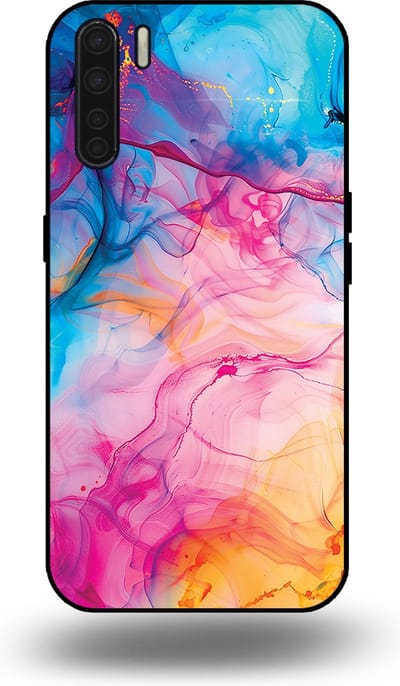 Smartphonica Telefoonhoesje Geschikt voor OPPO A91 met Regenboog Acryl Marmer Opdruk - TPU Backcover Case Rainbow Acrylic Marble Design geschikt voor Oppo A91