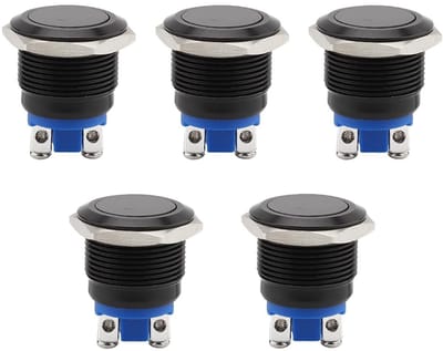 Allecto - Waterdichte Drukschakelaar - 16 mm Metaal - Universeel Gebruik - Zwart - Voor Voertuigen - 5 Stuks