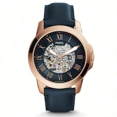 Montre mécanique automatique pour homme, Bracelet en cuir, Design 3 aiguilles, Boîtier en acier inoxydable/Verre résistant aux rayures ME3102 naval