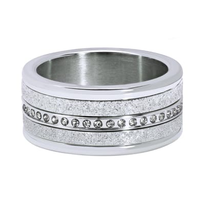 Quiges Dames Stapelring Set RVS Zirkonia Verzilverd - Maat 17 - Hoogte 6mm - SRS013S17