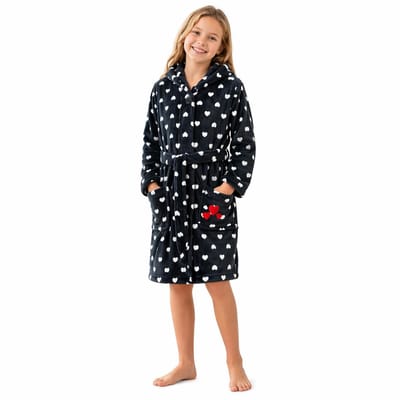 Kinder badjas/ochtendjas met hartjes print - donkerblauw - meisjes 122/128