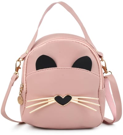 Dailygoods- Handtas Mini - Schoudertas voor Meisjes - PU Leer - Roze - Afneembare Kettingriem - Kattenthema - Schattig Ontwerp