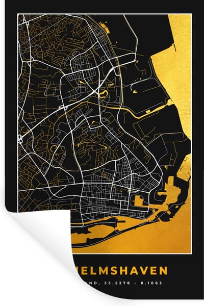 Muurstickers - Sticker Folie - Kaart – Plattegrond – Stadskaart – Wilhelmshaven – Duitsland – Goud - 20x30 cm - Plakfolie - Muurstickers Kinderkamer - Zelfklevend Behang - Zelfklevend behangpapier - Stickerfolie