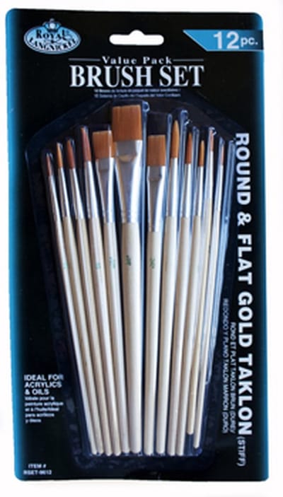 12 Delige Synthetische Kwasten Set voor Olie, Acryl, Tempera & Aquarel