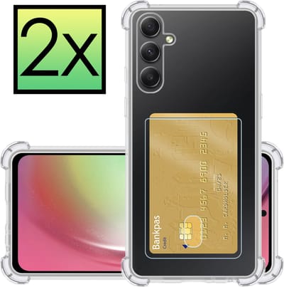Hoesje - 2 Stuks - Geschikt voor Samsung Galaxy A54 - Met Pashouder en Kaarthouder - Telefoon Hoes Shockproof - Siliconen Case - Back Cover - Shock Proof - Pasjes Houder - Transparant