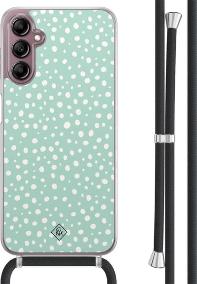 Casimoda® hoesje met koord - Geschikt voor Samsung A14 - Mint Dots - Afneembaar koord - TPU/acryl - Mint