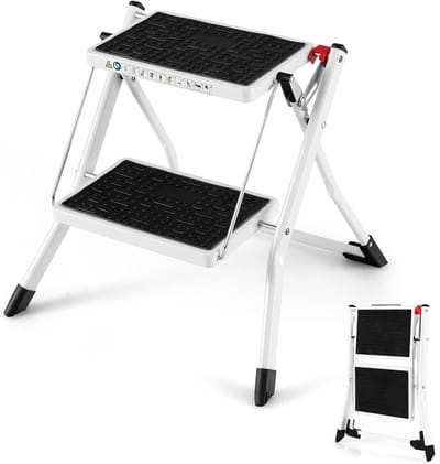 Opvouwbare Keukenladder met 2 Treden en Antislip, Maximale Belasting 150 kg