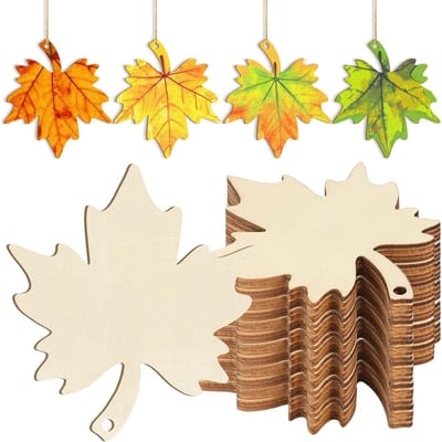 Esdoornblad-uitsparingen - 20 stuks uitsparingen - Thanksgiving-decoraties - 10×10×0.2cm - Esdoornblad - DIY - Blanco - Onafgewerkt esdoornblad - Hout - Borddecoratie - Geschikt voor thuis, oogstknutsels, hangende herfstdecoraties - Bruin