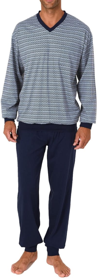 Herenpyjama met lange mouwen en manchetten in elegant streepdesign