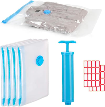 Set van 4 Vacuümcompressiezakken met Pomp voor Kleding en Beddengoed, 60x80 cm