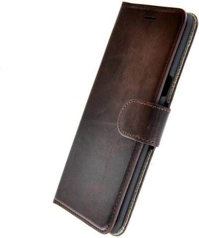 Samsung Galaxy S8 Plus Telefoonhoesje Echt Lederen Handmade Pearlycase Wallet Bookcase Donkerbruin